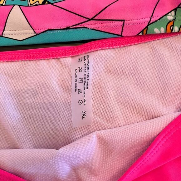 2pc Tankini Pink Blue Pants NEW Shein 2XL Top Lane Bryant 40C Bra Made In! - Picture 6 of 9